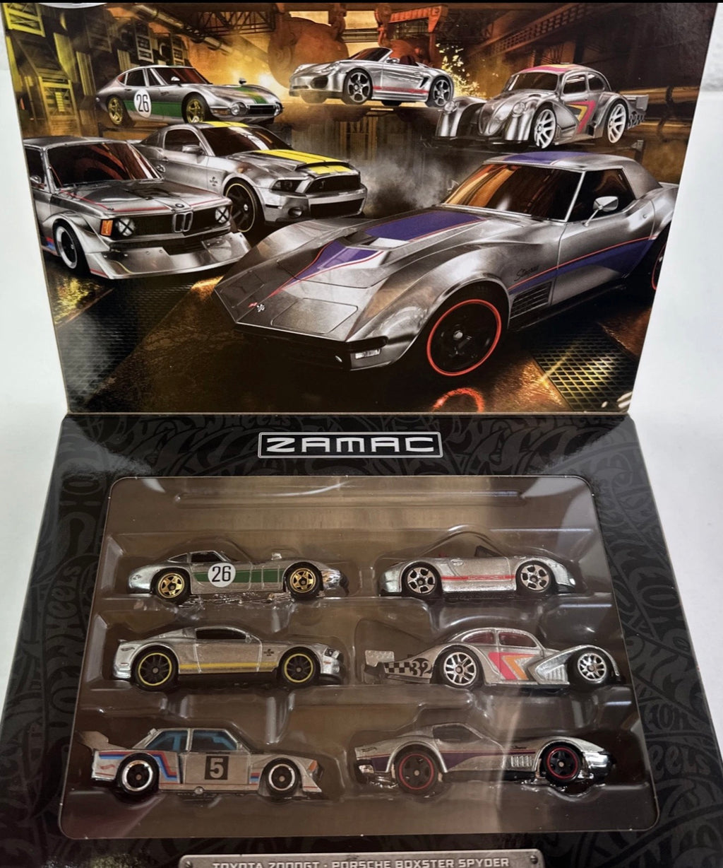 NEW 2026 Hot Wheels Silver ZAMAC BOX SET Set of 6 Corvette Toyota Ford Porsche