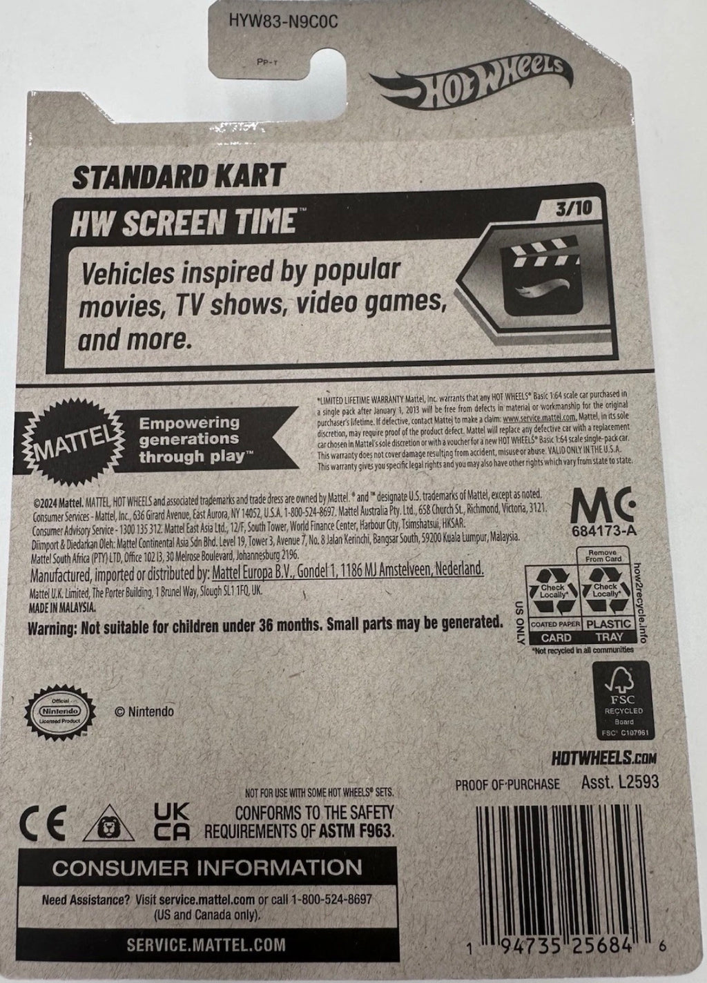 Hot Wheels Mario Kart - 1:64 - Mario Standard Kart - Screen Time - 30/250