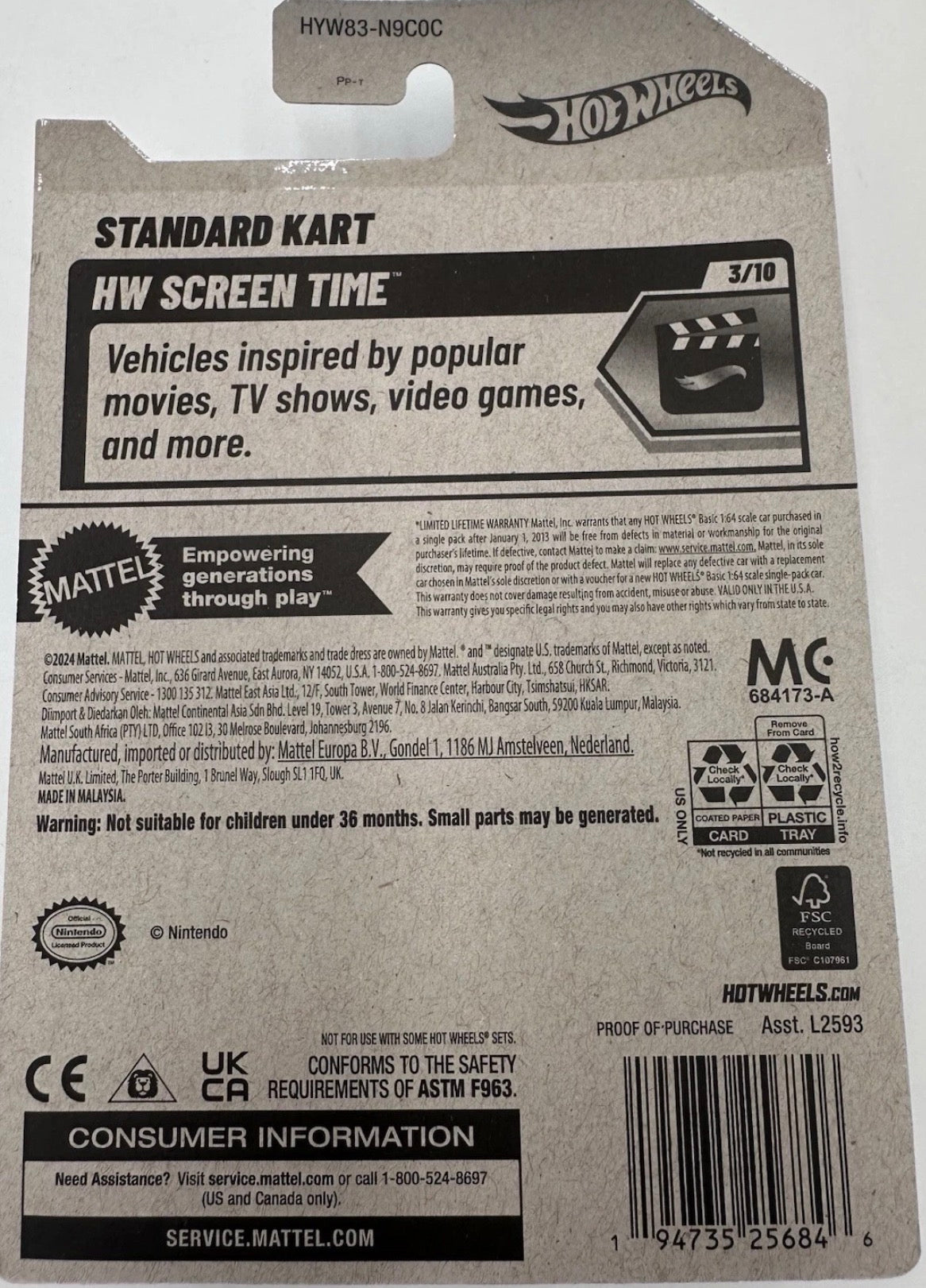 Hot Wheels Mario Kart - 1:64 - Mario Standard Kart - Screen Time - 30/250