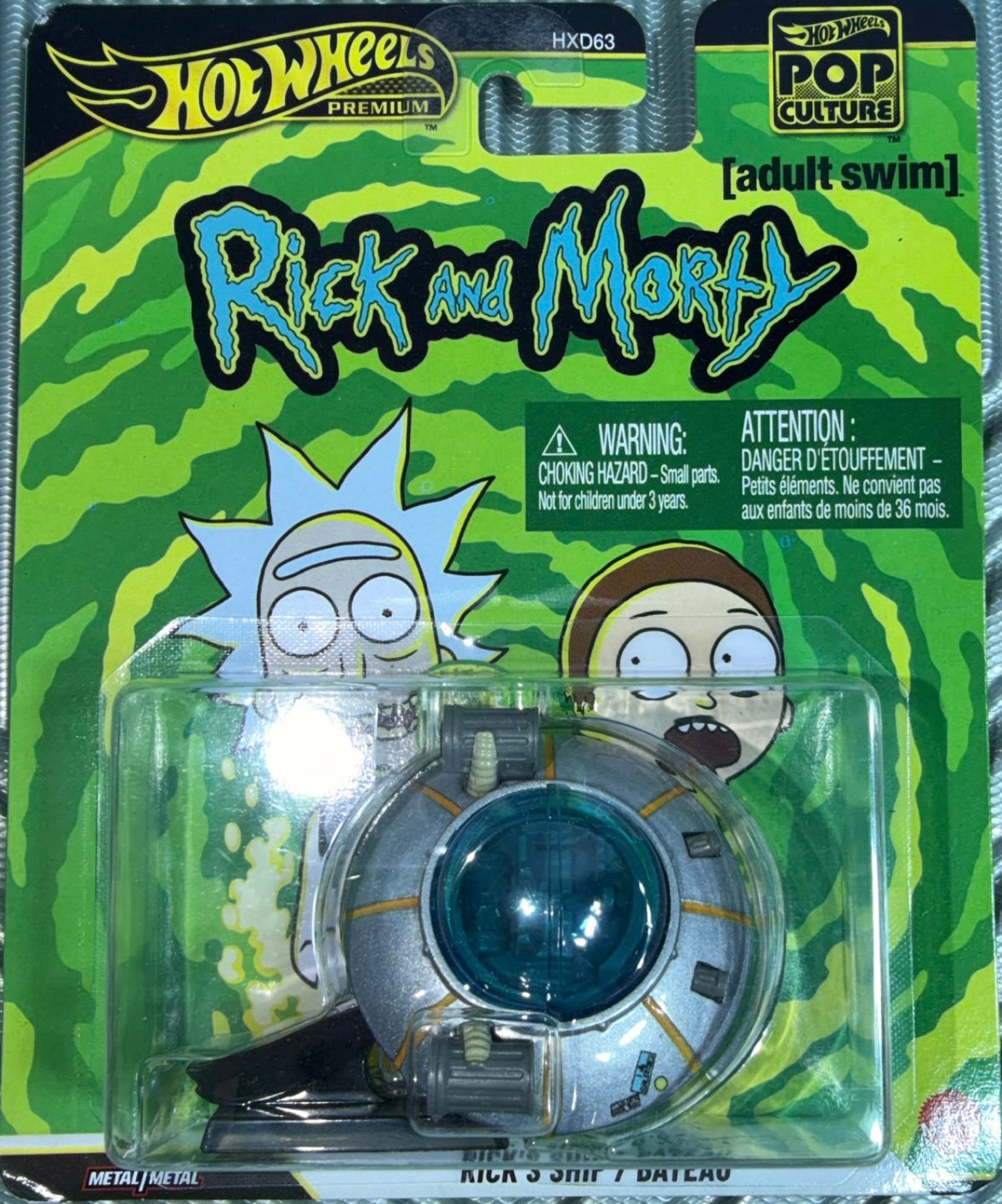 Hot Wheels Premium Pop Culture Rick and Morty Spaceship 1:64 Silver/Blue JHW95