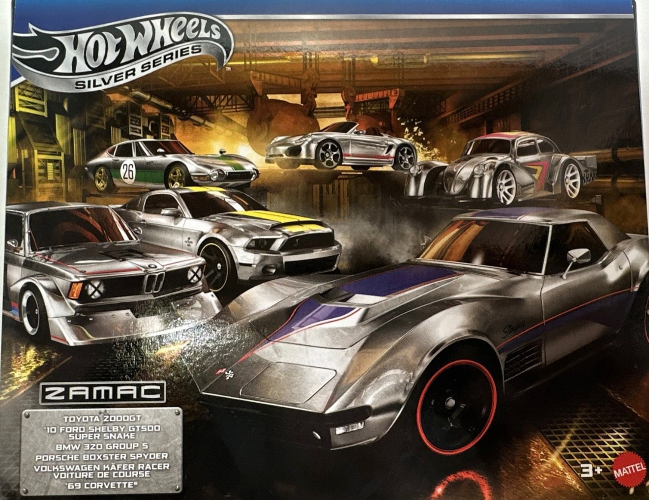 NEW 2026 Hot Wheels Silver ZAMAC BOX SET Set of 6 Corvette Toyota Ford Porsche
