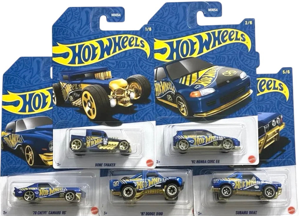 Hot Wheels 58th Anniversary Blue and Gold 1:64 Scale Die Cast Five Pack