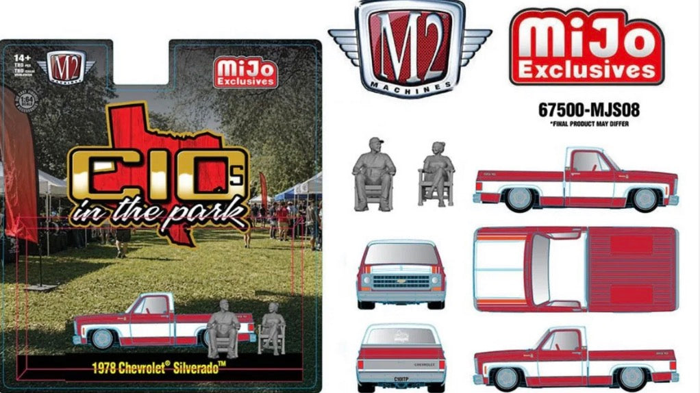 (Preorder) M2 Machines 1978 Chevrolet Silverado 1:64 Die-Cast – Diorama Series C10s In The Park Two-Tone Red White Mijo Exclusives ETA September 2026